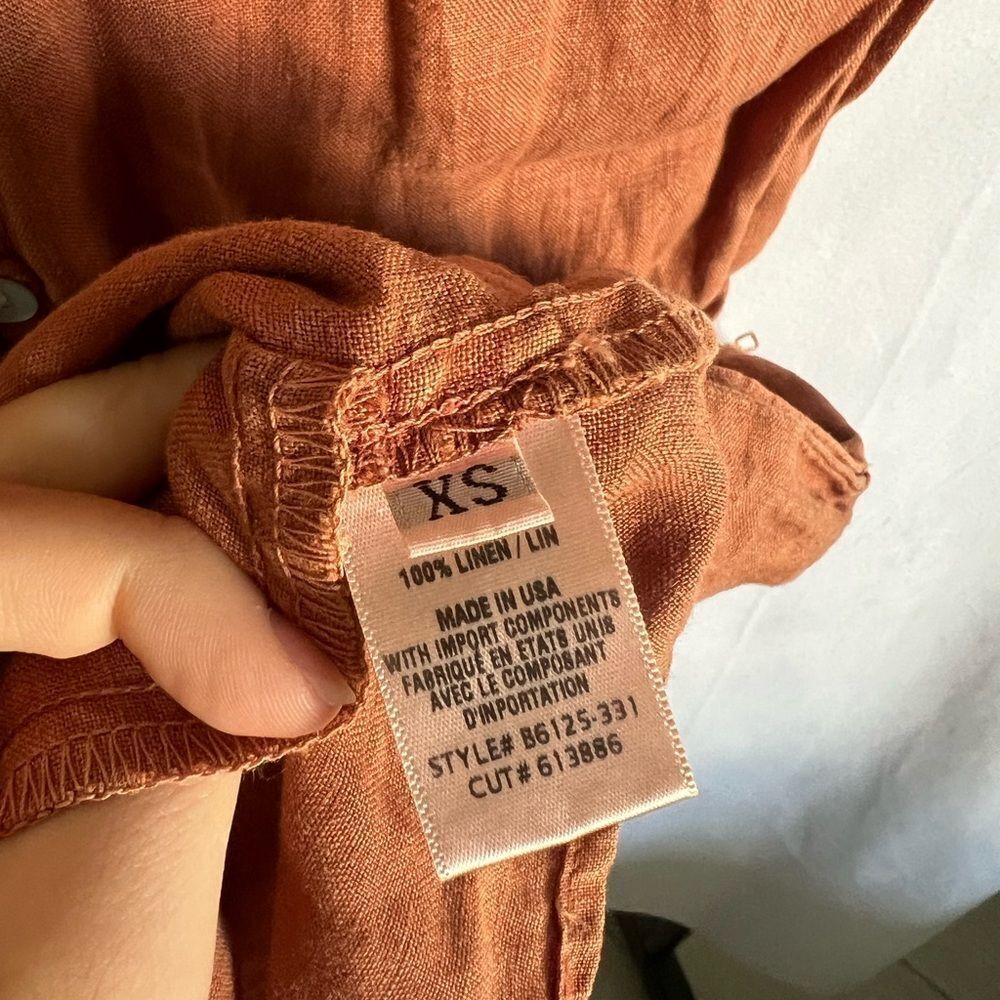 Bella Dahl 100% Linen Cap Sleeve Romper in Rich Sienna size Xs - Picture 5 of 8